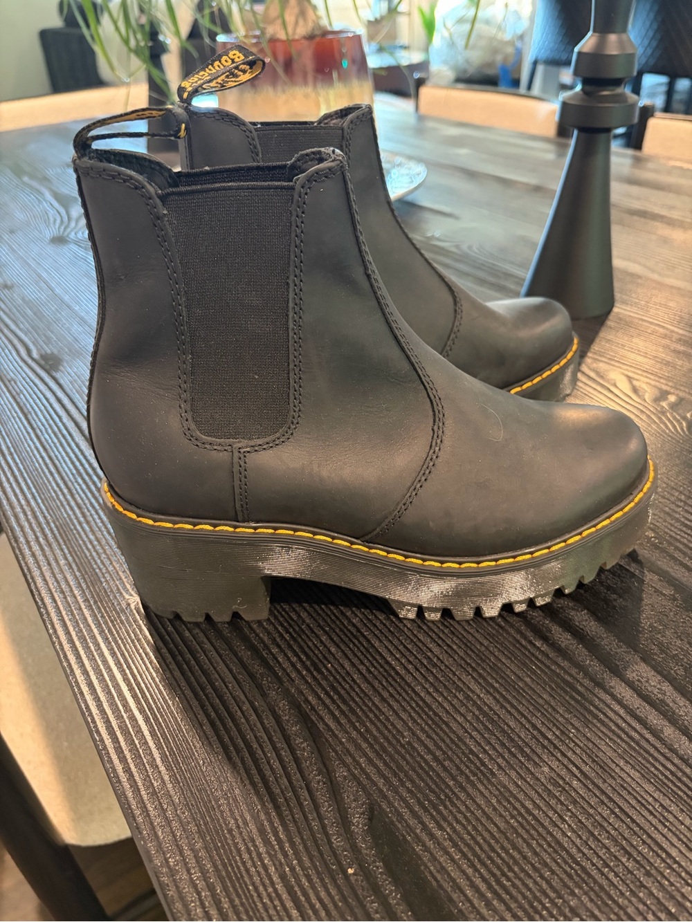 Dr. Martens Black Chelsea Lug Boots with Yellow Stitching NWOT